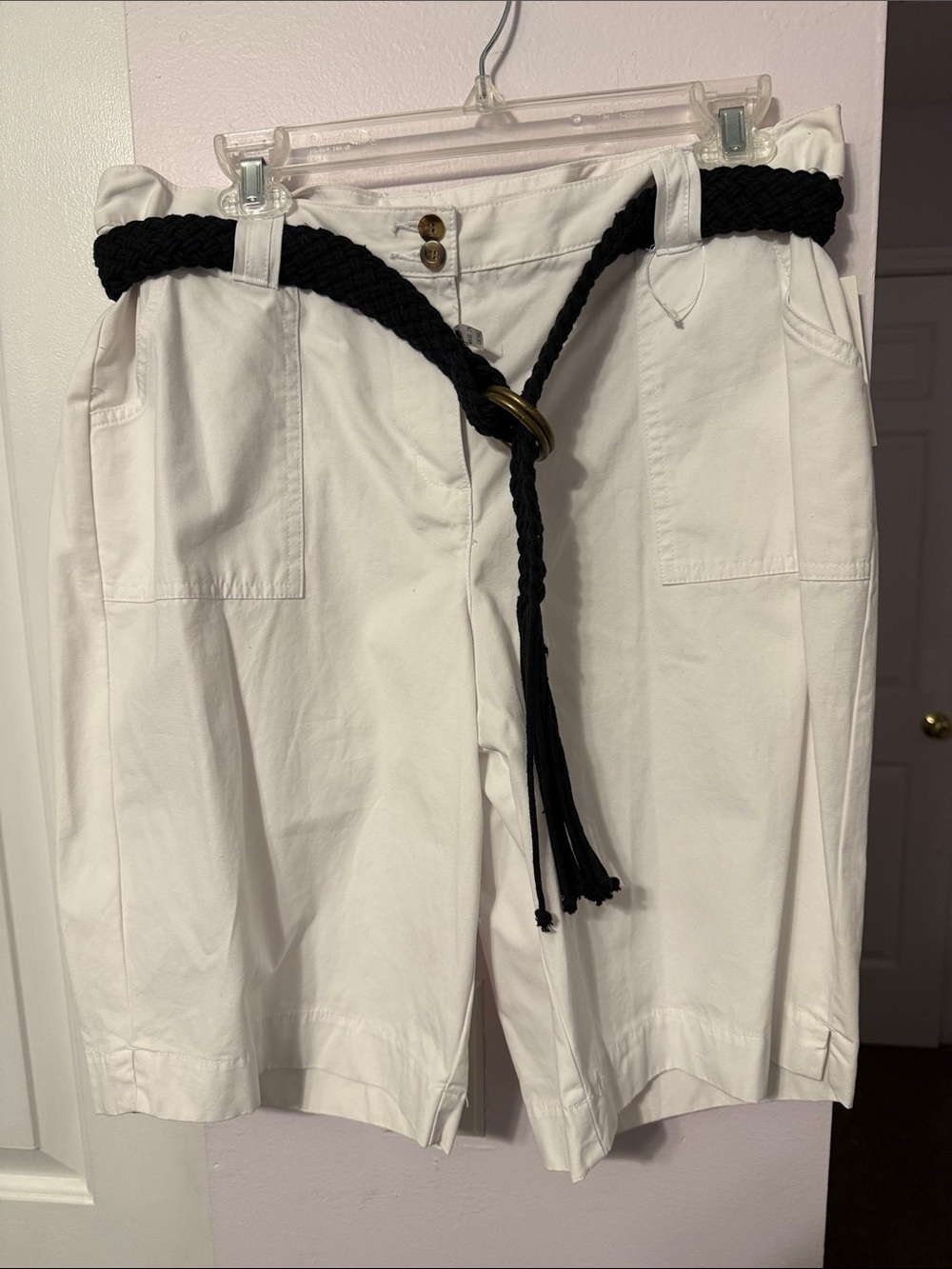 Charter Club, Alison fit NEW with tags White Bermuda Shorts & Braided Black Belt